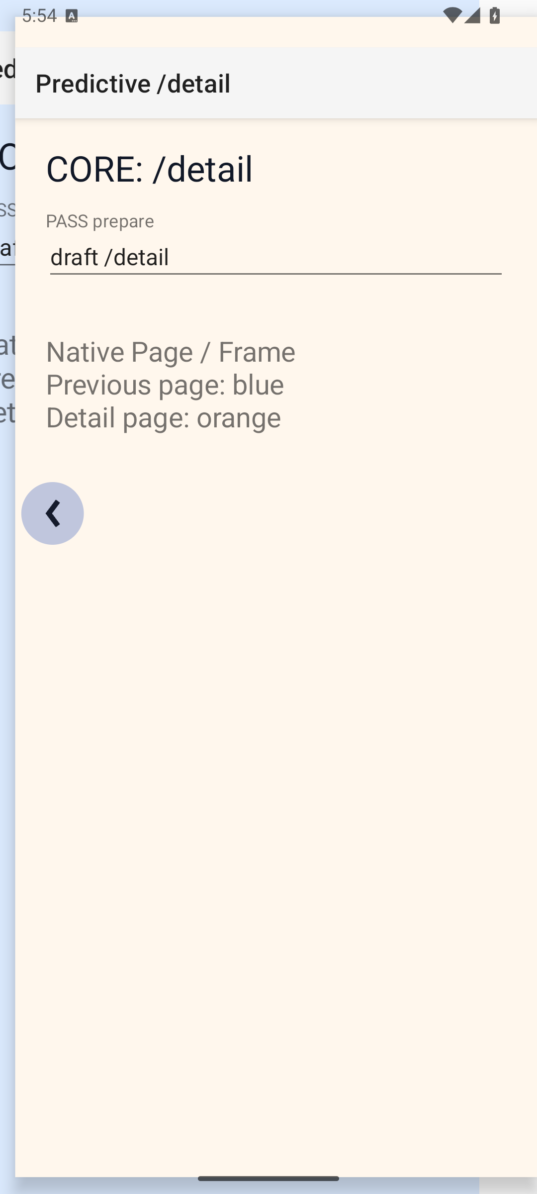 Core prototipo durante un Android gesto de retroceso